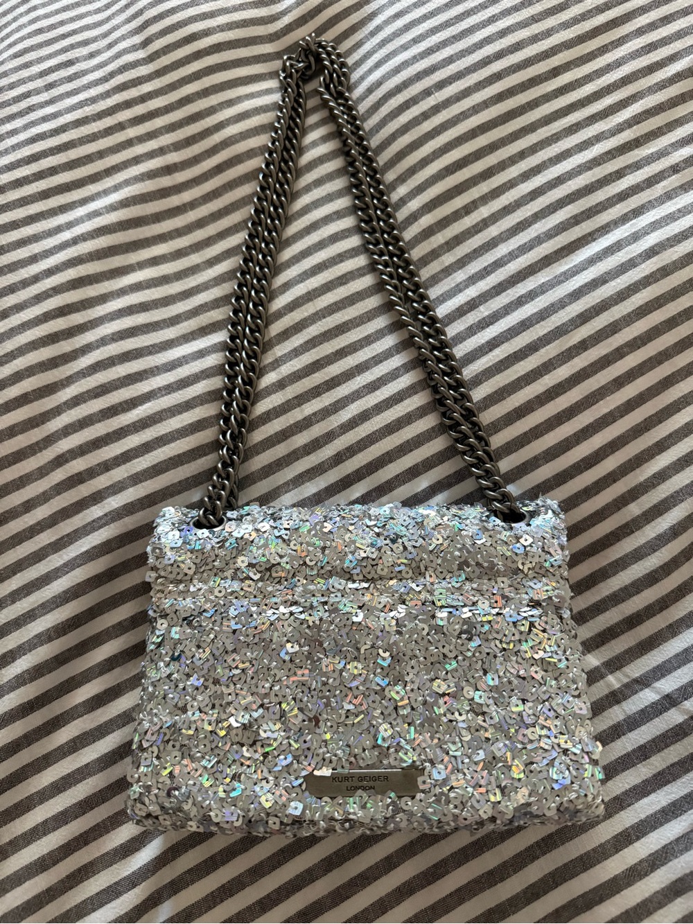 Kurt Geiger London Mini Kensington Silver Sequin Crossbody Bag - Picture 3 of 9